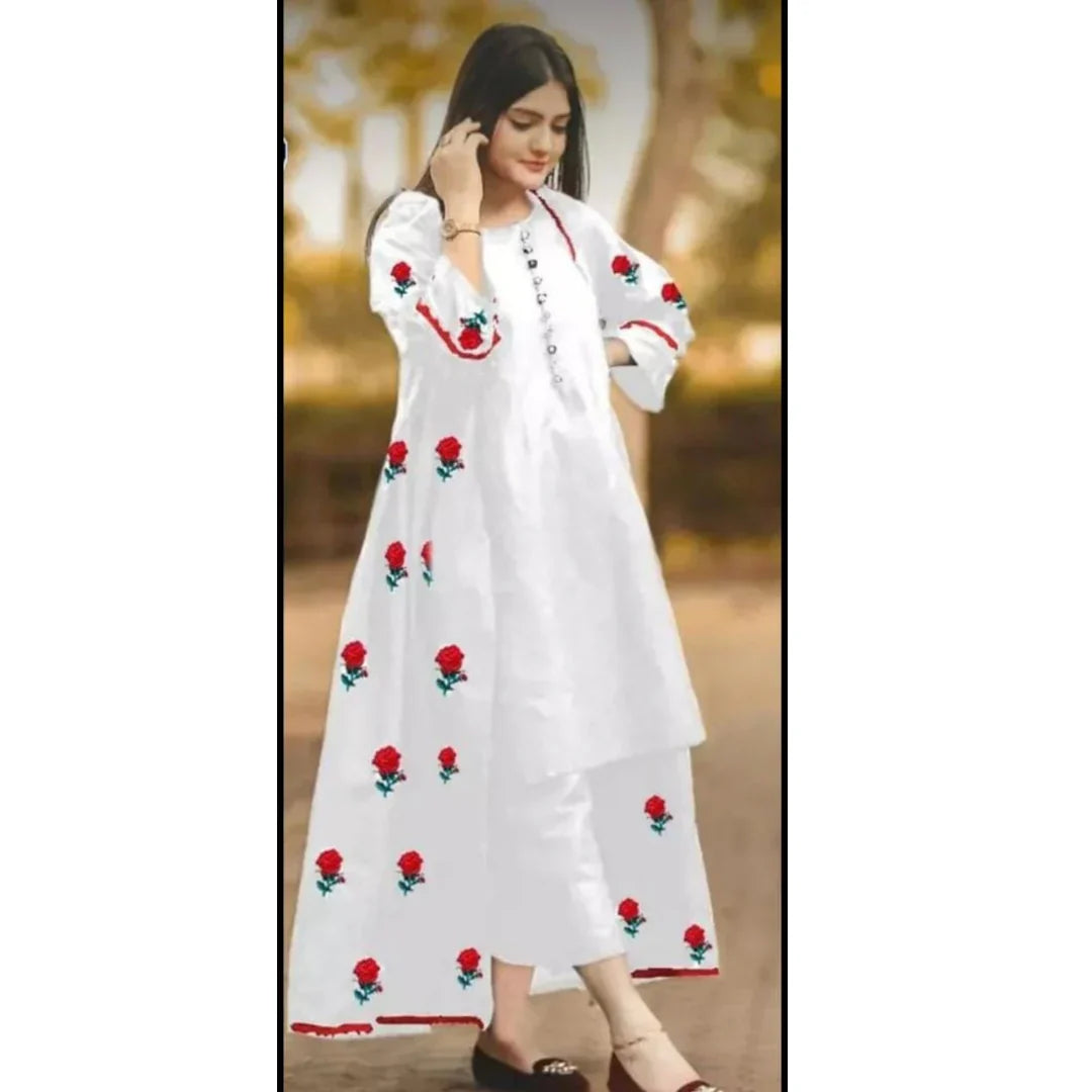 Premium Collection Stitched Embroidered Flower Gown 3Pc Dress for Women