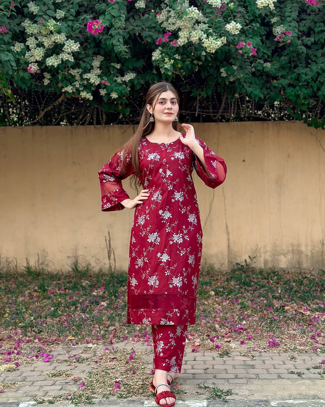 Elegence Doriya cotton Blosom  printed Long lenth Co-ord 2p set