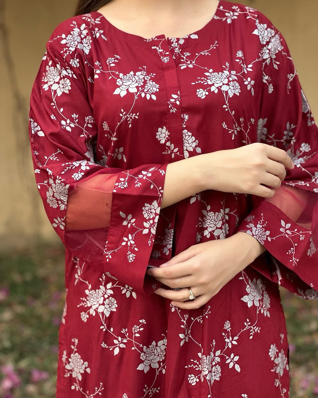 Elegence Doriya cotton Blosom  printed Long lenth Co-ord 2p set