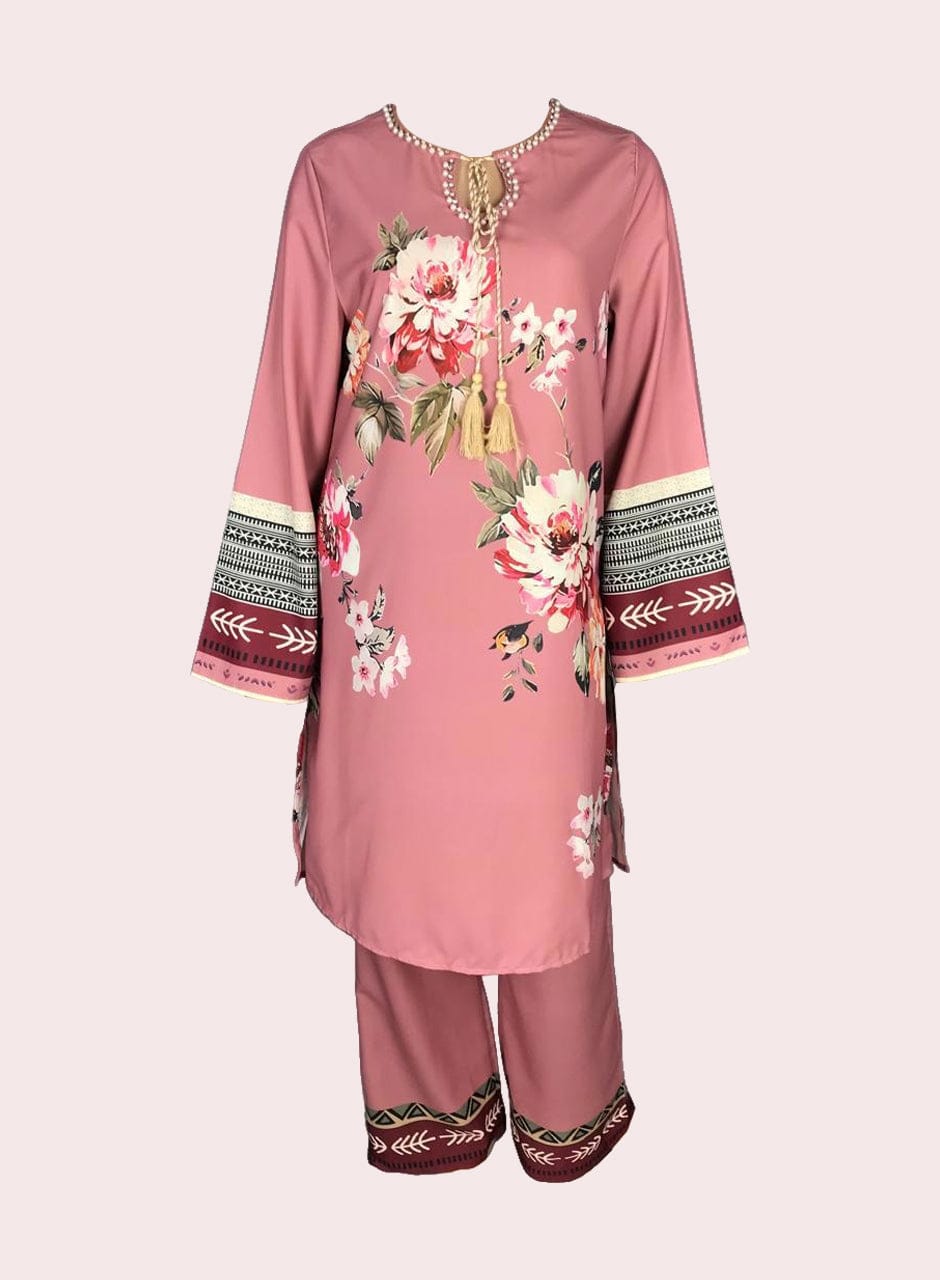 PINK FLORAL CO-ORD SET STITCHED FOR GIRLS