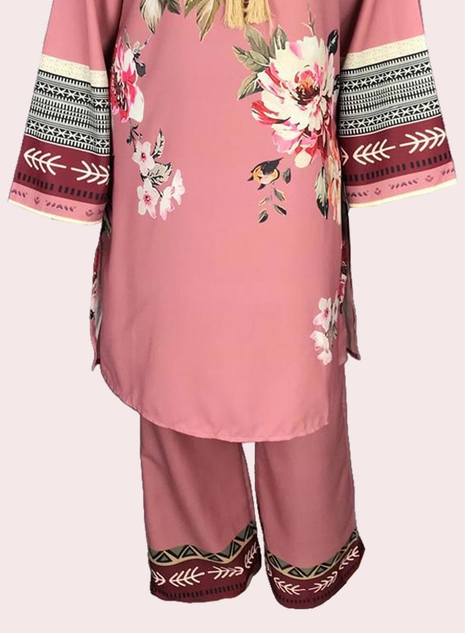 PINK FLORAL CO-ORD SET STITCHED FOR GIRLS