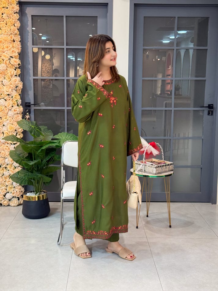 OLIVE LONG LENGHT 2PC STITCHED FOR GIRLS