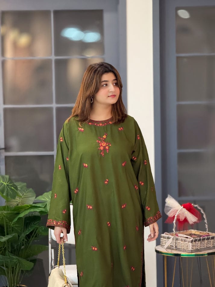 OLIVE LONG LENGHT 2PC STITCHED FOR GIRLS