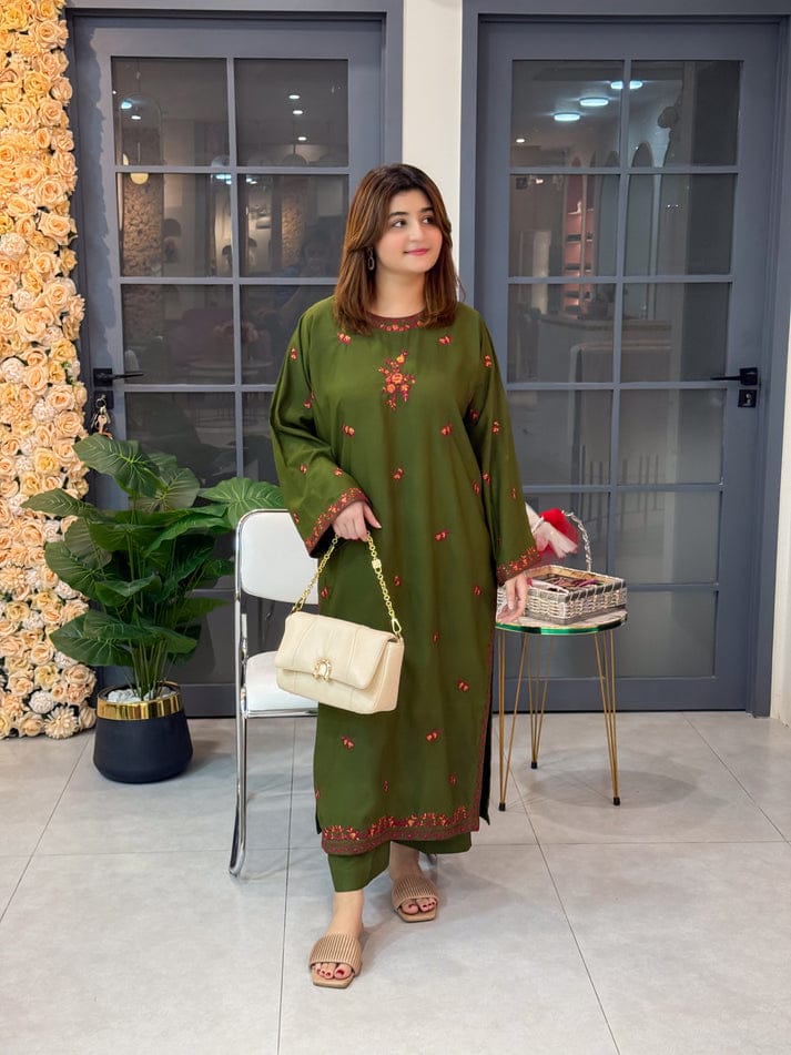 OLIVE LONG LENGHT 2PC STITCHED FOR GIRLS