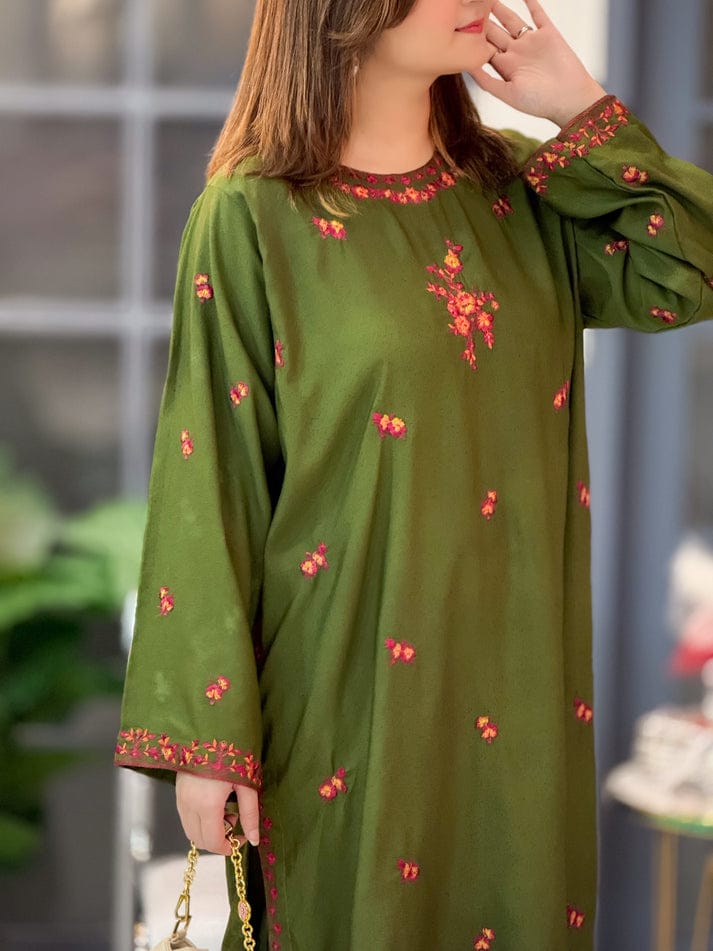 OLIVE LONG LENGHT 2PC STITCHED FOR GIRLS