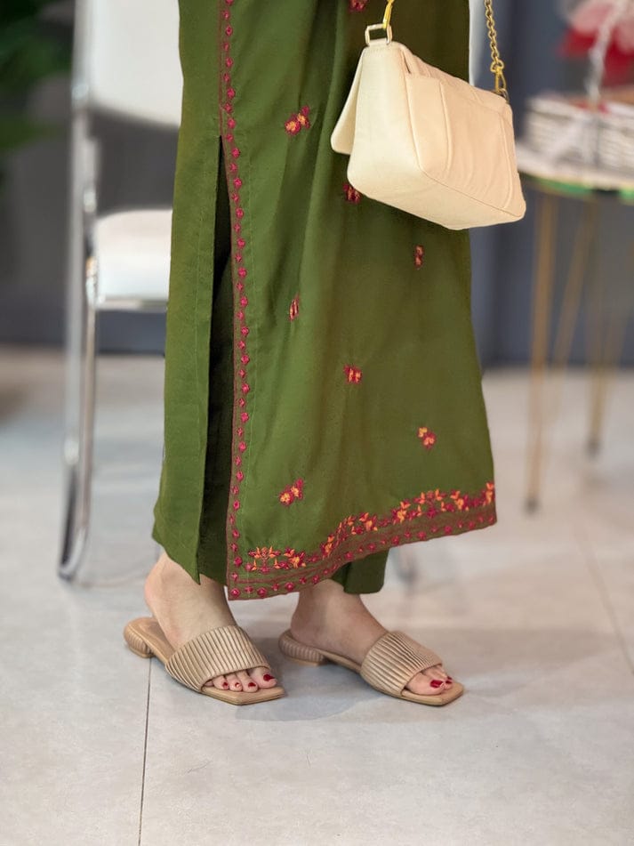 OLIVE LONG LENGHT 2PC STITCHED FOR GIRLS