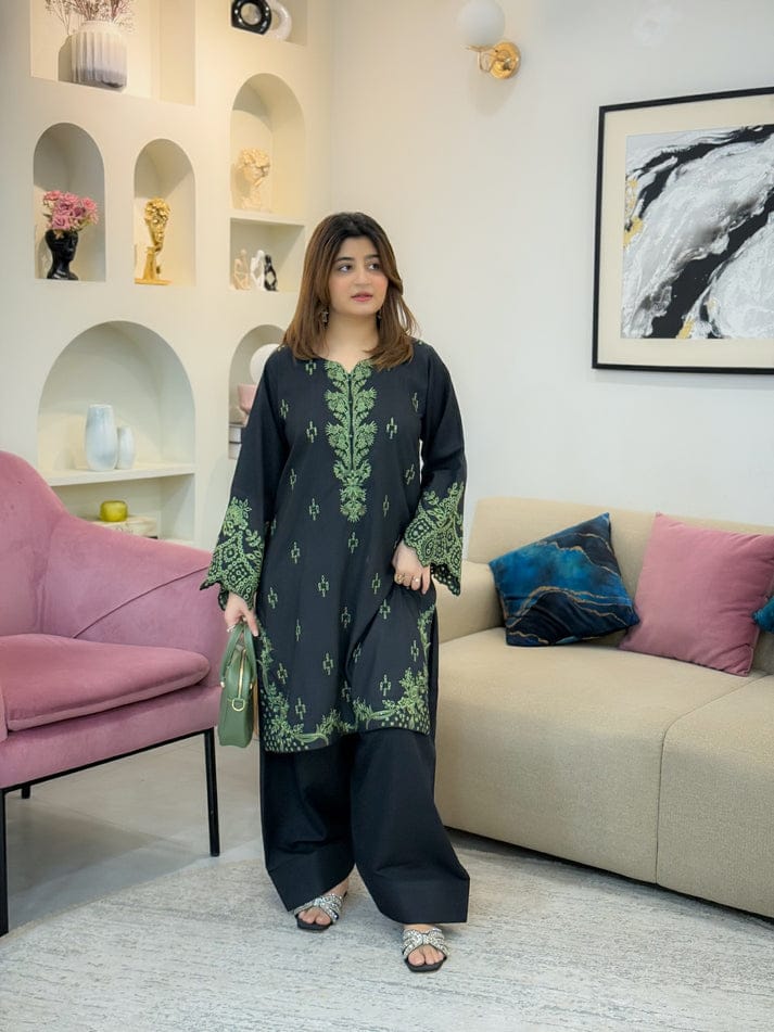 BLACK MISHEL EMB CO-ORD SET STITCHED FOR GIRLS