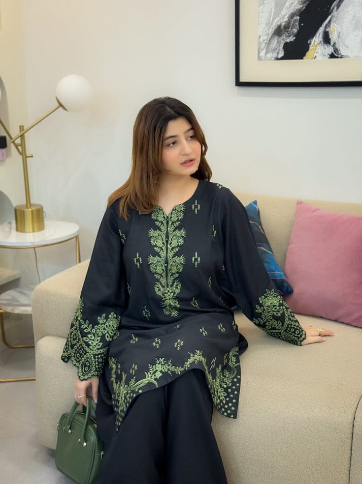 BLACK MISHEL EMB CO-ORD SET STITCHED FOR GIRLS