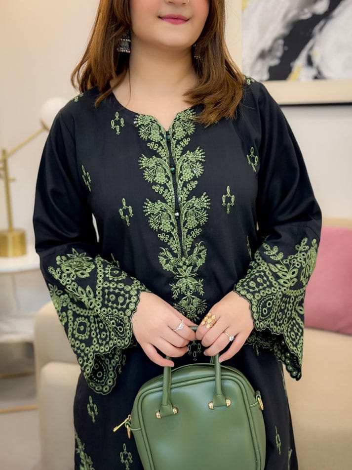 BLACK MISHEL EMB CO-ORD SET STITCHED FOR GIRLS