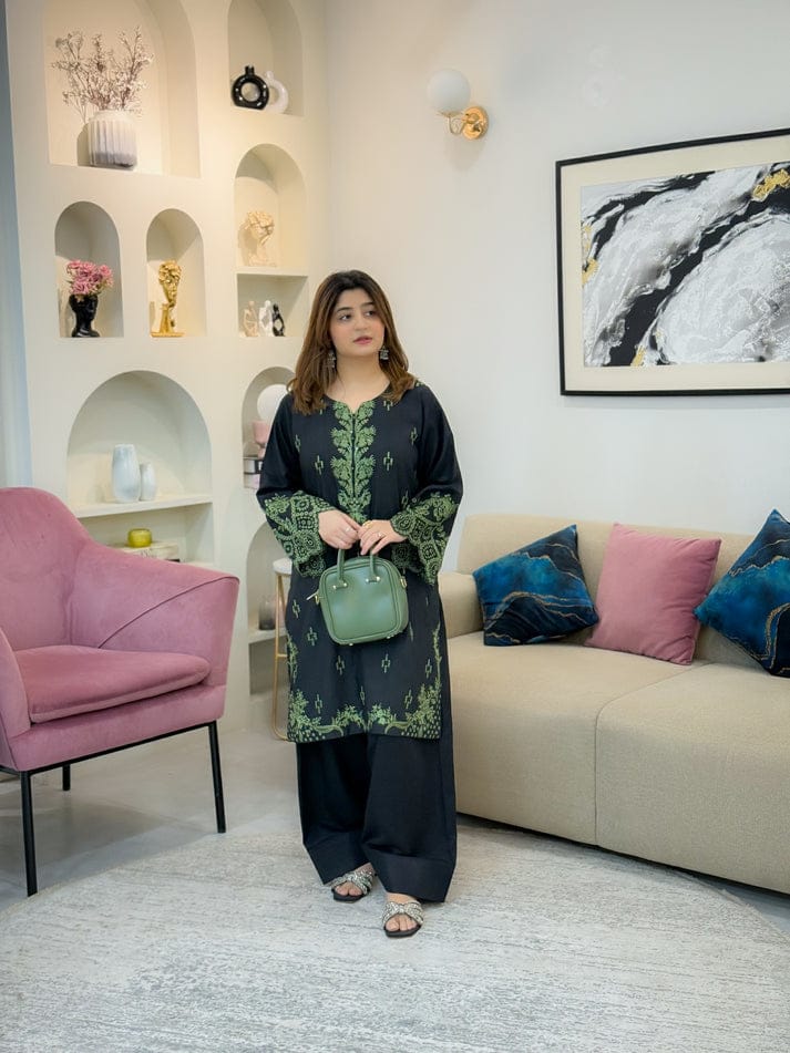 BLACK MISHEL EMB CO-ORD SET STITCHED FOR GIRLS