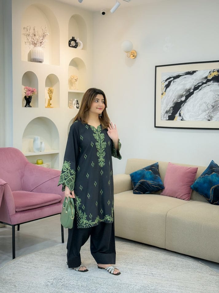 BLACK MISHEL EMB CO-ORD SET STITCHED FOR GIRLS