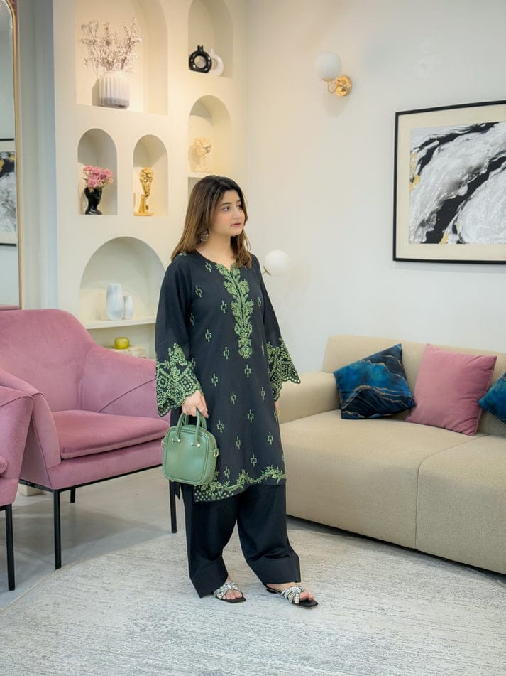 BLACK MISHEL EMB CO-ORD SET STITCHED FOR GIRLS