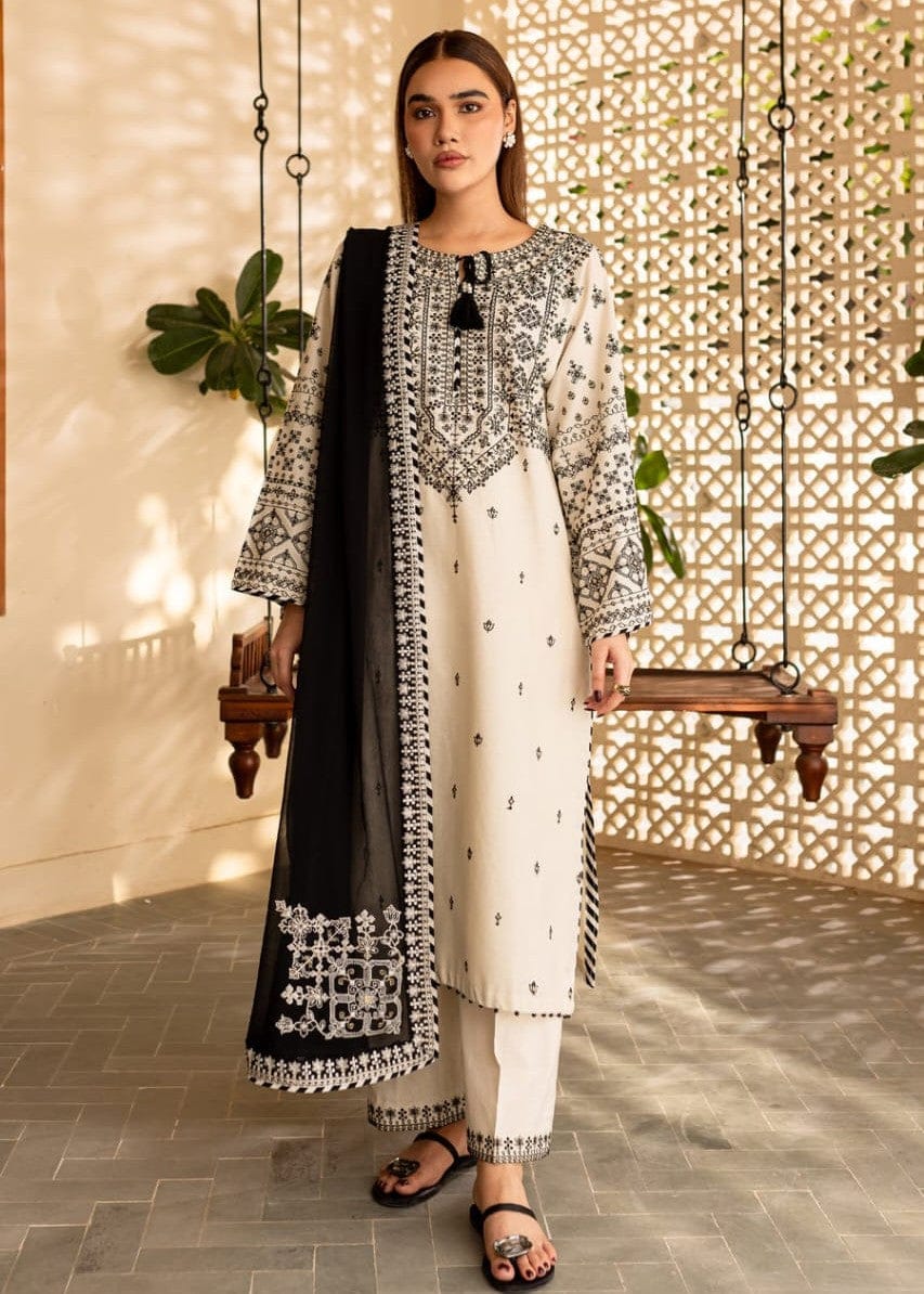 Elegant 3-Piece Cotton Embroidered Stitch Suit